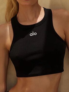 Inspired alo yoga Black High-Neck Crop Sports Bra